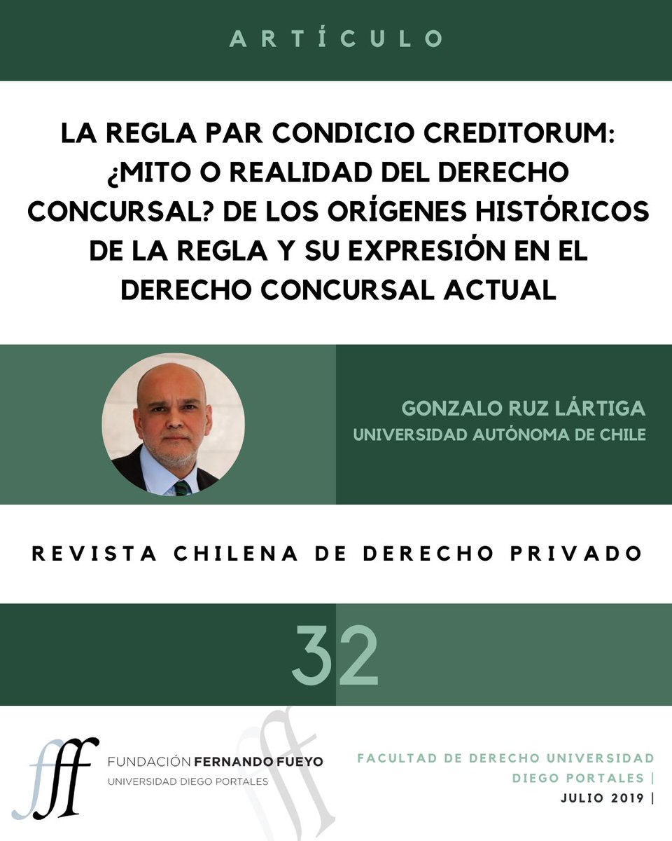 Les invitamos a leer el artículo "La regla par condicio creditorum: ¿mito o realidad del derecho concursal?", de Gonzalo Ruz Lártiga. N.º 32 RChDP.
🔗 lnkd.in/g3mXYdnm