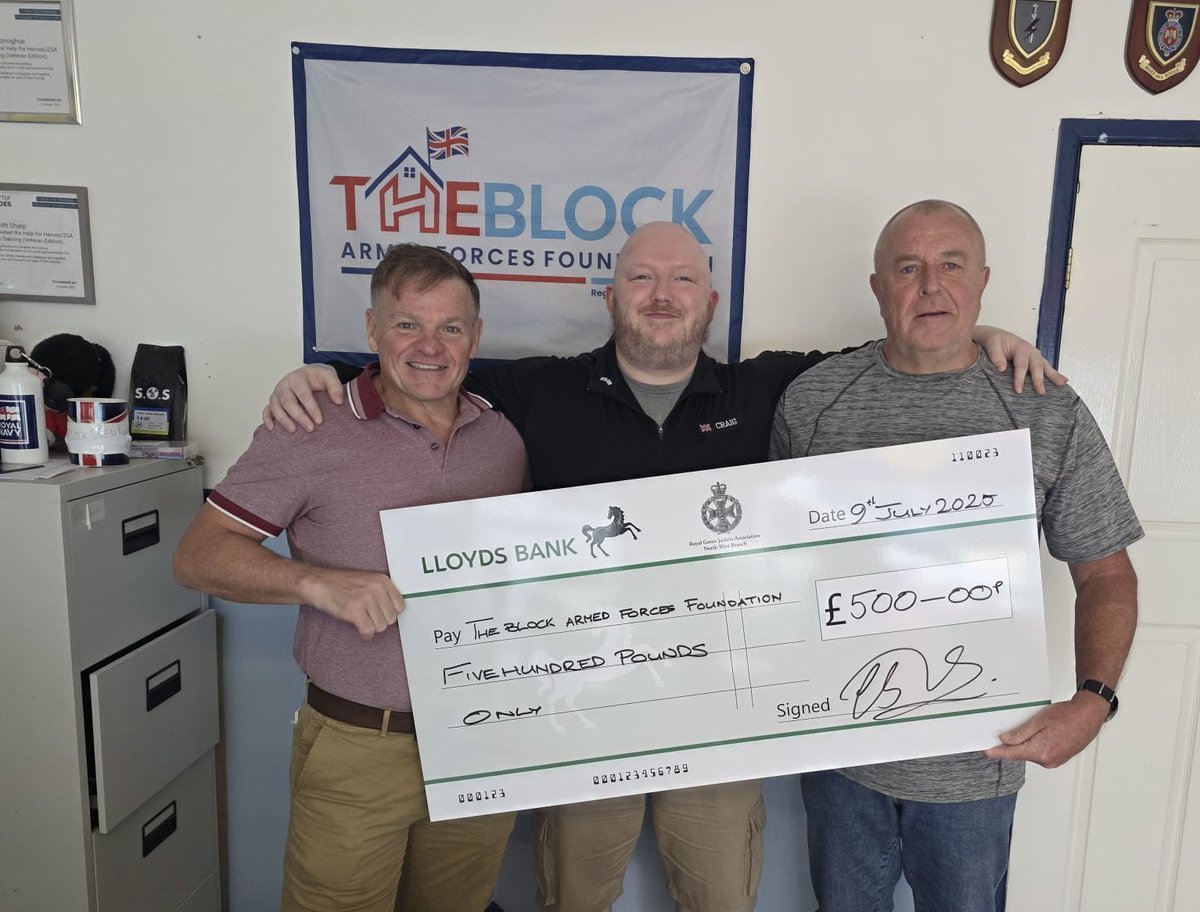 Thank you to the Royal Green Jacket association in the North West, veterans Ian &amp; Chris unexpectedly got in touch with us and arranged a visit, presenting this cheque for £500.00.

Thank you RGJA.

#homelessness #Veterans #GreenJackets #Mentalhealth #Addiction