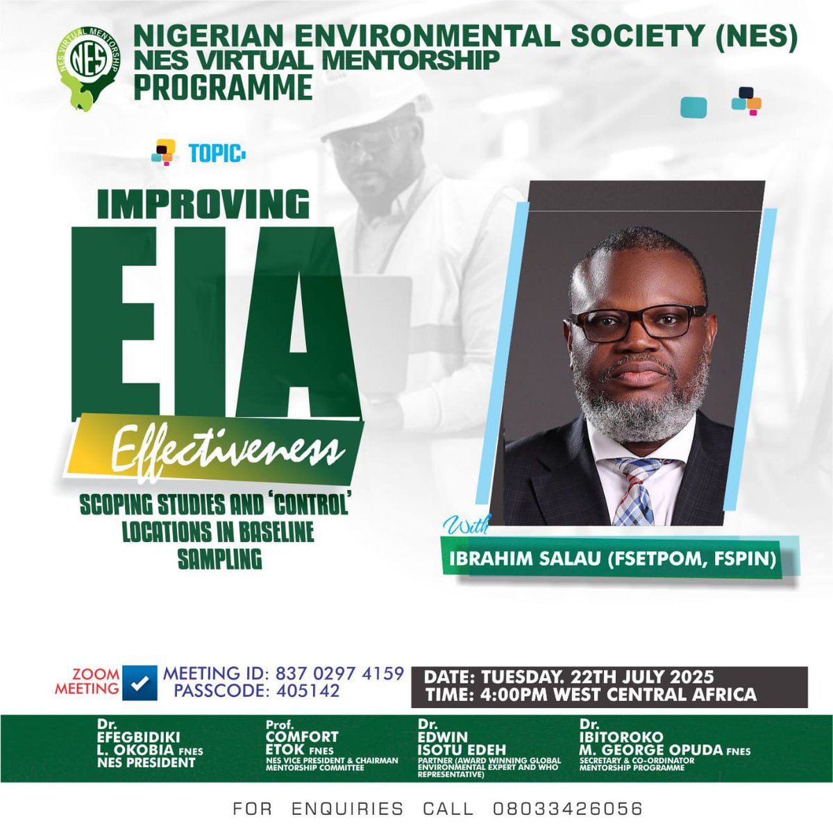 NES National (@nationalnes) on Twitter photo NES <a href="/NationalNes/">NES National</a> is inviting you to our monthly Mentorship Virtual Programme. It's compulsory for all NES members.
Topic: Improving EIA Effectiveness
Date: Tuesday, 22/7/2025
Time: 16:00hrs WAT
Join Zoom Meeting
us06web.zoom.us/j/83702974159?…
Meeting ID: 837 0297 4159
Passcode: 405142 NES <a href="/NationalNes/">NES National</a> is inviting you to our monthly Mentorship Virtual Programme. It's compulsory for all NES members.
Topic: Improving EIA Effectiveness
Date: Tuesday, 22/7/2025
Time: 16:00hrs WAT
Join Zoom Meeting
us06web.zoom.us/j/83702974159?…
Meeting ID: 837 0297 4159
Passcode: 405142