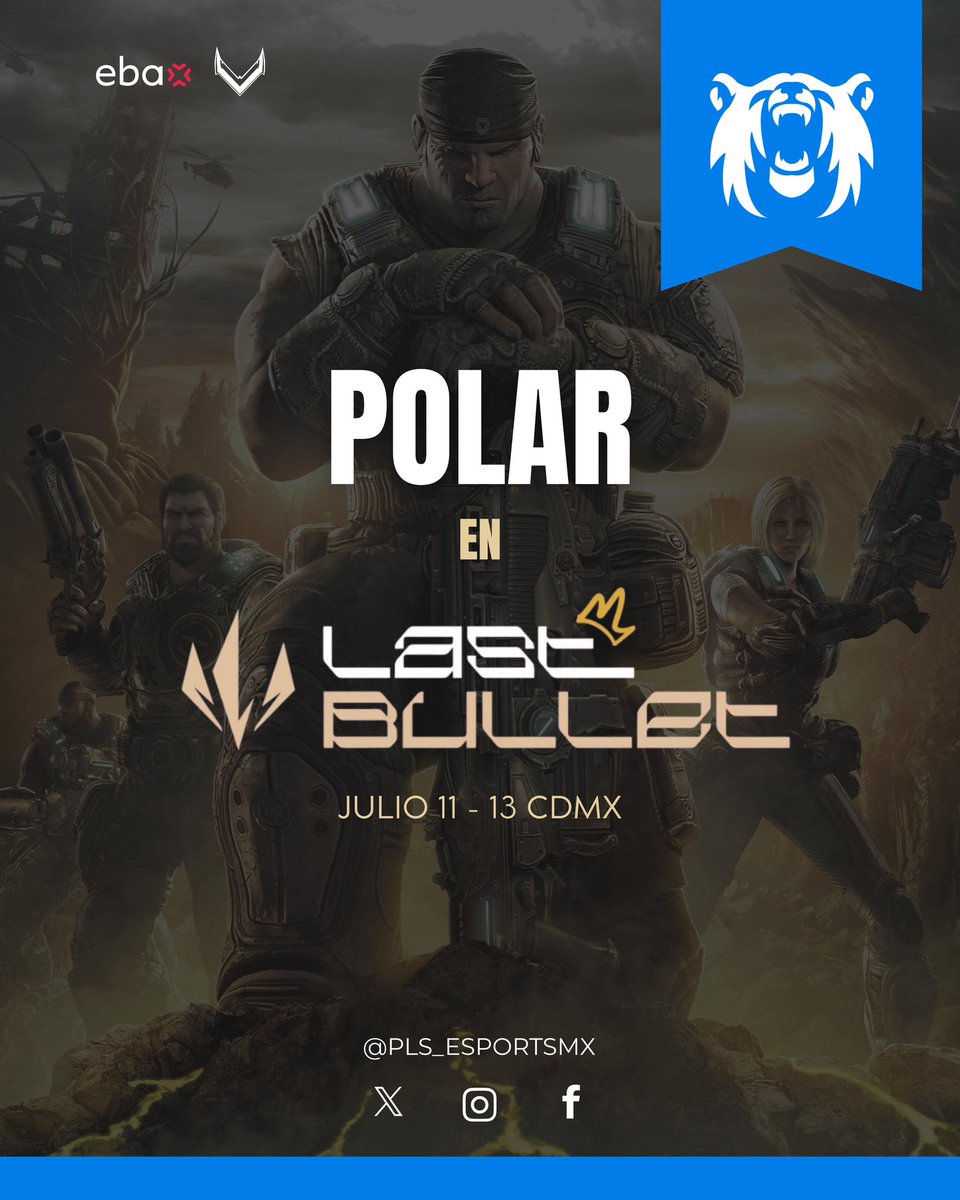 ❄️🐻‍❄️Estamos a un día de nuestra participación en el evento presencial Last Bullet: Championship 🏆⚔️

📆Este 11 al 13 de Julio en <a href="/Monougg/">Monou</a> donde se presenciarán las épicas batallas de <a href="/GearsofWar/">Gears of War</a> 🔥
👉Presentado por: @teegamingorg y @nostalgiagenesis

#GearsOfWarReloaded #Esports