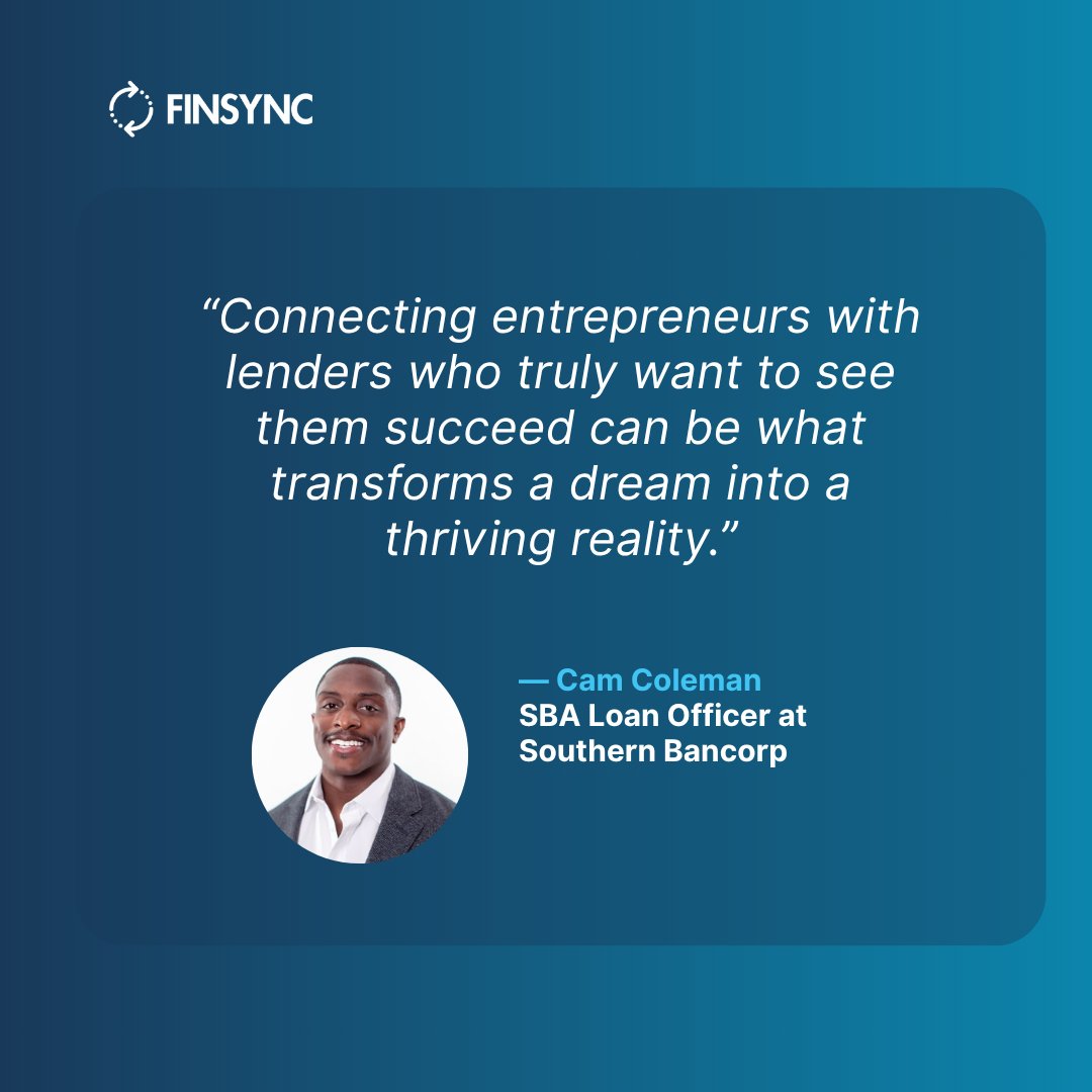 Our Financial Network is powered by lenders like Cam, people who see the big picture and believe in small businesses.

FINSYNC helps match you with lenders who want to see you succeed, because sometimes that’s what turns a dream into something real.

hubs.la/Q03ws6rH0