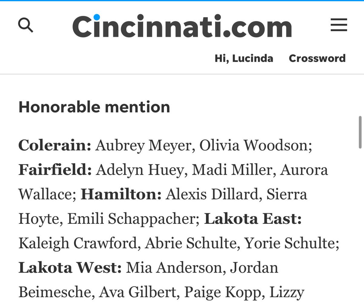 EmiliS2026's tweet image. Thank you cincinnati enquirer for naming me honorable mention for Division 1 All-city teams! It鈥檚 an honor to be named All-City 3 years in a row!
