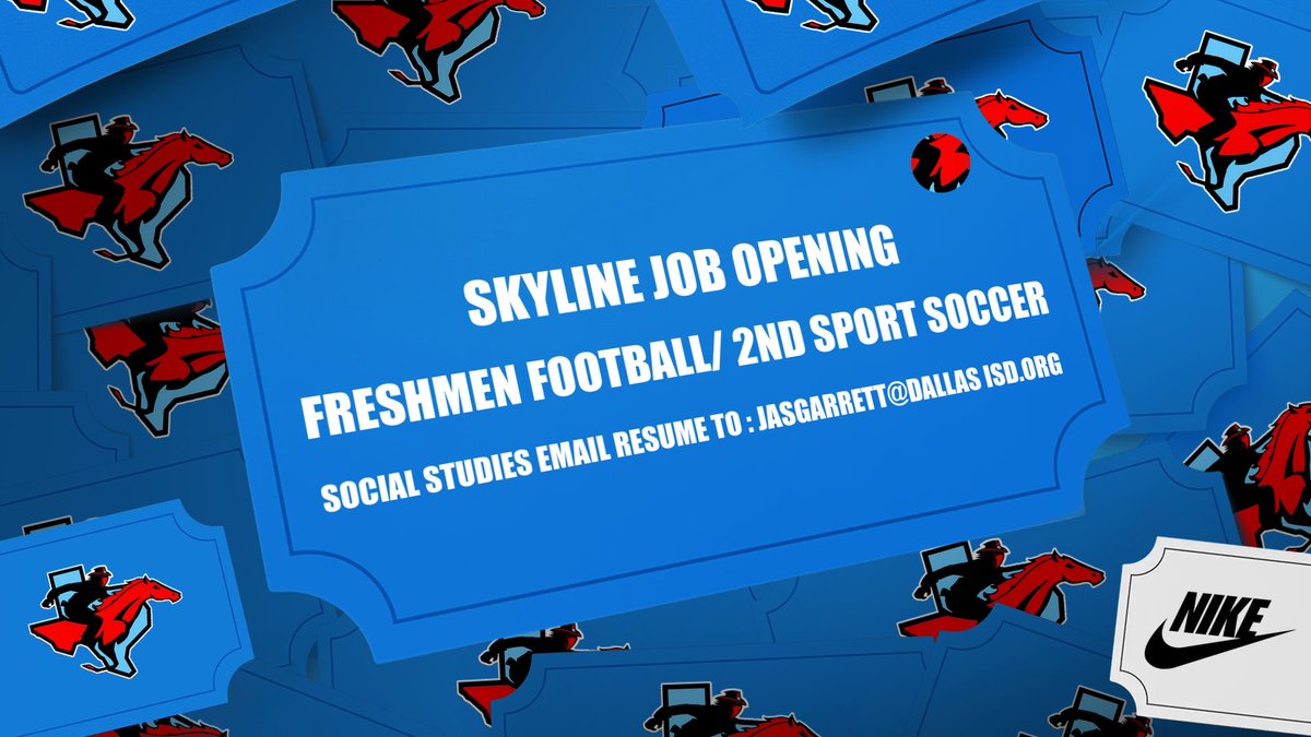 Skyline Football (@skylinefb) on Twitter photo Dallas Skyline has an Available Football Position Open
Teaching Field is Social Studies
Email: jasgarrett@dallasisd.org
<a href="/Matt_Stepp817/">Matt Stepp</a> @coachregalado Dallas Skyline has an Available Football Position Open
Teaching Field is Social Studies
Email: jasgarrett@dallasisd.org
<a href="/Matt_Stepp817/">Matt Stepp</a> @coachregalado