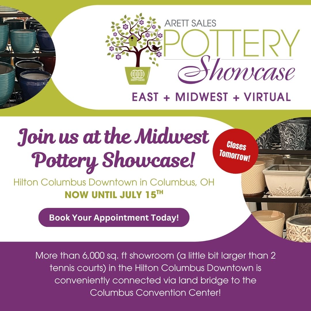 Pottery Showcase Midwest Closes Tomorrow!
Last chance to shop 100+ pallets of 2026 pottery at the best prices of the year!
Stop by today and stock up before it's gone — we’re here and ready to help you find your favorites!
#PotteryShowcase #ArettEvents #LastChance