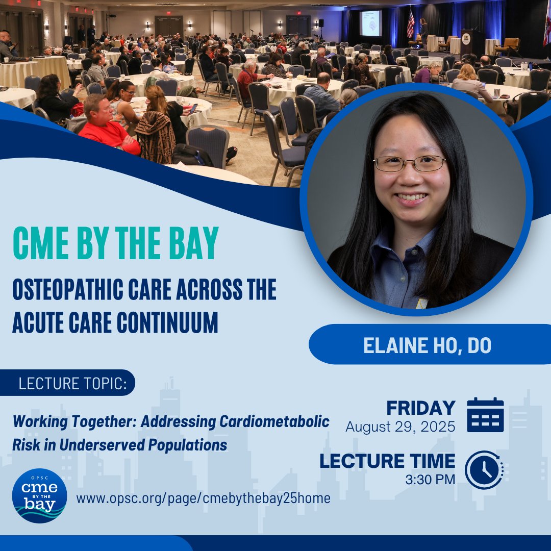 CME By The Bay Speaker Highlight: Elaine Ho, DO
 
Lecture: Working Together: Addressing Cardiometabolic Risk in Underserved Populations
 Aug 29–31, 2025
Hyatt Regency Monterey Hotel &amp; Spa
 
 🔗 Register now: bit.ly/4dQk7eK

Schedule subject to change

#CMEByTheBay