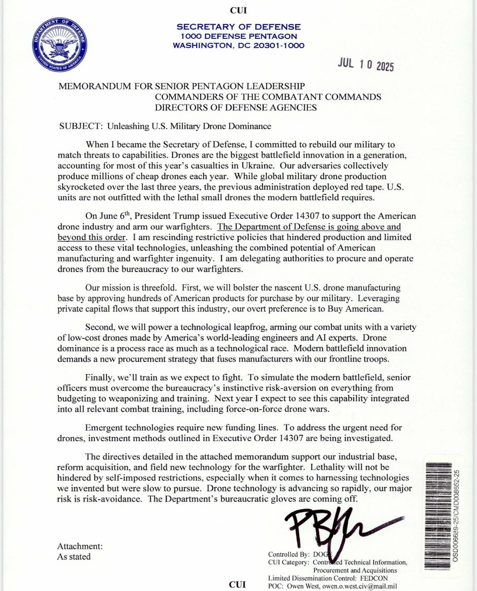 The latest U.S. Defense Secretary Hegseth memo shared by the Pentagon has a dissemination of “FEDCON” on the bottom right. FEDCON usually means it should be shared with Federal Employees and Contractors Only.