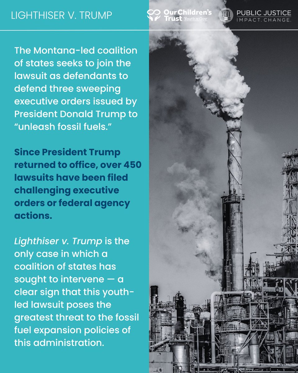youthvgov's tweet image. Youth in Lighthiser v. Trump will head to federal court Sept. 16–17 in Missoula, MT to halt 3 Trump orders that worsen the climate crisis. This marks the first live testimony in the case. Stay tuned for how to attend + support. Learn more: ourchildrenstrust.org/lighthiser-v-t…