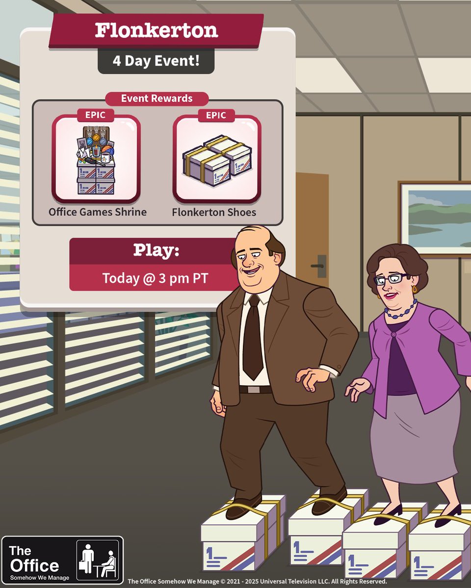 Every so often Jim dies of boredom but you don't have to! Play the Flonkerton event for a chance to win two in-game rewards: the Office Games Shrine decor and Flonkerton Shoes decor!
