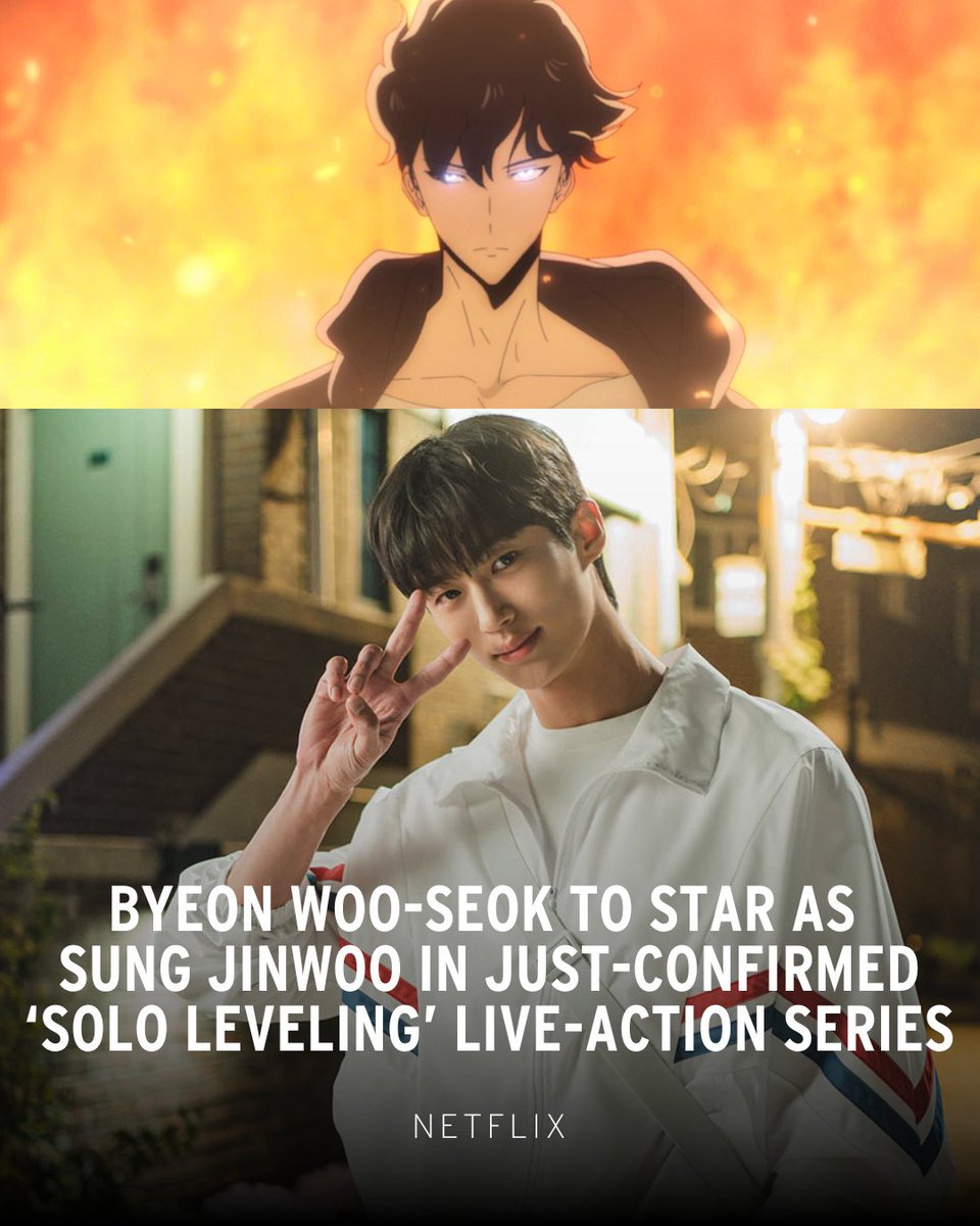 IMDb's tweet image. It's confirmed! Netflix is producing a live-action adaptation of #SoloLeveling, with #byeonwooseok cast as Sung Jinwoo.