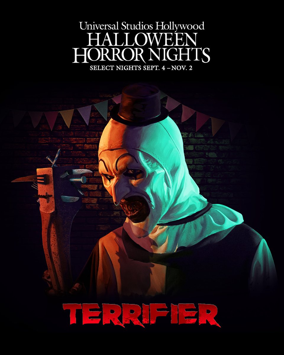 HorrorNights's tweet image. Haunted House Announcement: Try your luck against Art the Clown in the Terrifier funhouse where you’ll be literally drenched with fear. It’s a whole new level of gore! Get your Halloween Horror Nights tickets now: spr.ly/60164aSEQ