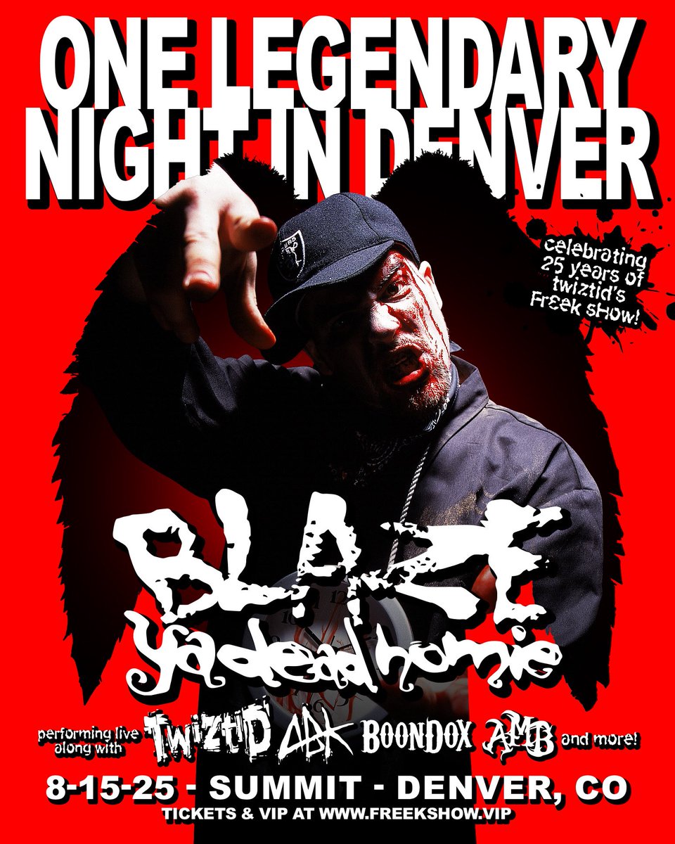 Blaze Ya Dead Homie (@blazeyadead1) on Twitter photo Denver!
I’ll see you on August 15th at <a href="/SummitDen/">Summit Denver</a> 💨 Get your tickets: ticketmaster.com/twiztid-freek-… Denver!
I’ll see you on August 15th at <a href="/SummitDen/">Summit Denver</a> 💨 Get your tickets: ticketmaster.com/twiztid-freek-…