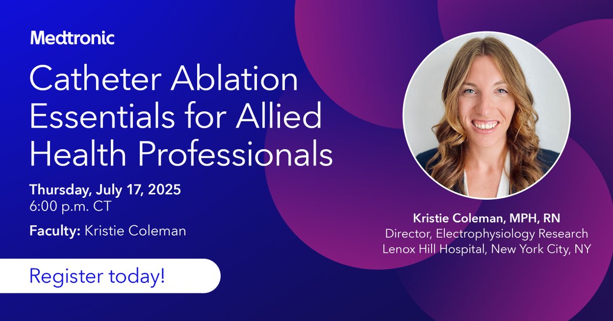 Gain insights into the evolution of catheter ablation in our next Catheter Ablation Essentials for Allied Health Professionals webinar with Kristie Coleman, MPH, RN. Register today. #EPeeps

Register today: bit.ly/4k7FqKb