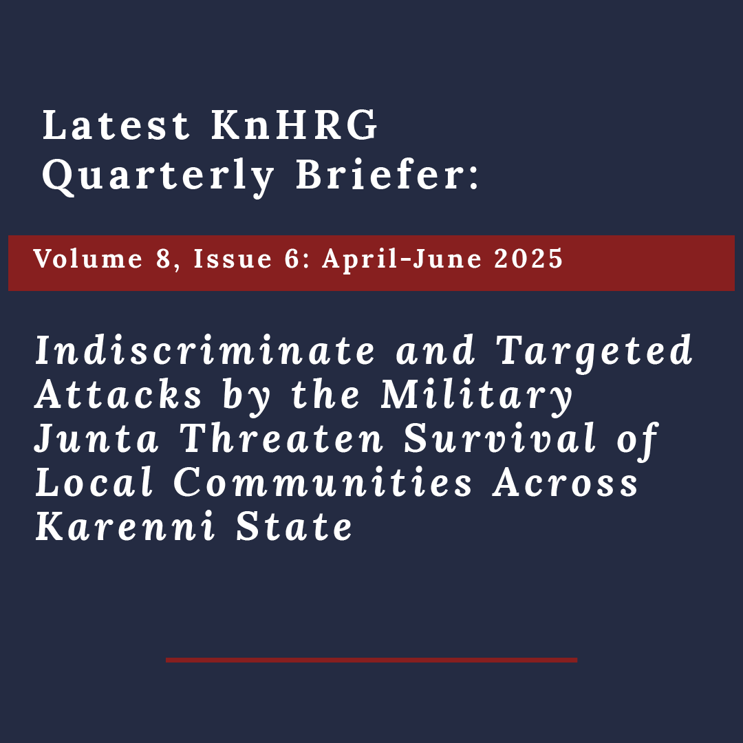 📰 The latest KnHRG quarterly briefer includes documented cases of #HRVs in Karenni State &amp; calls for accountability.

Key Findings:
🔺36+ Civilians Killed
🔺114+ Civilians Injured
🔺148+ Damaged Properties
🔺40+ Mortar Shells Fired
🔺15+ Airstrikes

🔗 shorturl.at/ftGKe