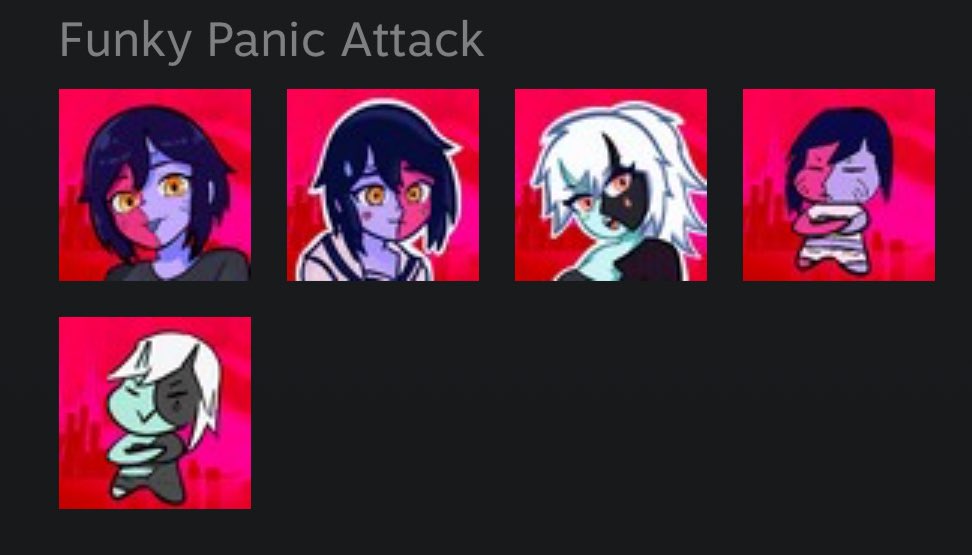 juiccedev's tweet image. Btw 5 new Funky Panic Attack icons have been added on Steam yippee 🩵
