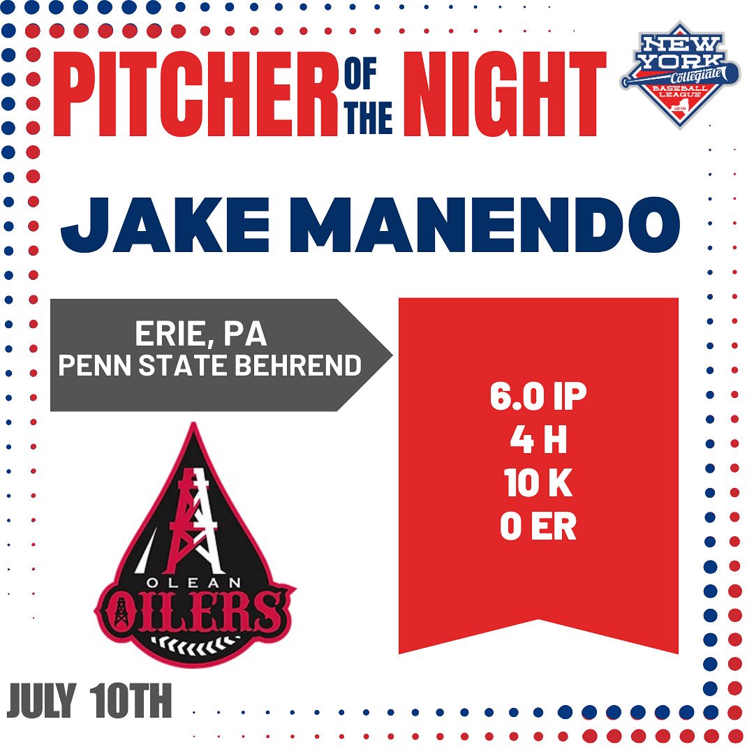 The pitcher of the night for Thursday, July 10th is Jake Manendo!