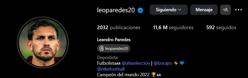🆕Leandro #Paredes ACTUALIZÓ su bio en Instagram. 

🌟JUGADOR de <a href="/BocaJrsOficial/">Boca Juniors</a>. 💙💛💙