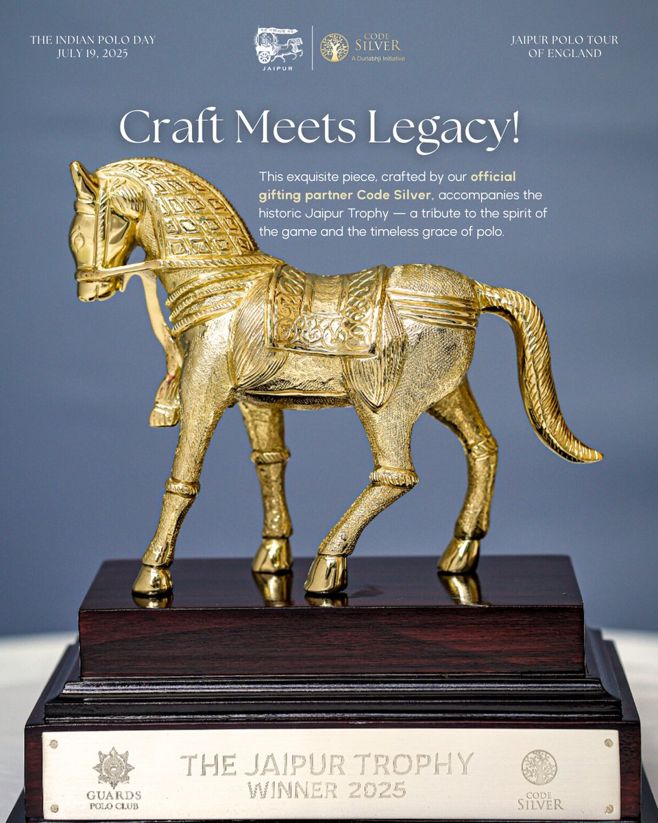 jaipurpoloteam's tweet image. On Indian Polo Day, we unveiled the Jaipur Trophy, a handcrafted masterpiece by @CodeSilverStore , our official gifting partner for the England Tour.

.
.
#CodeSilver #JaipurTrophy #PoloElegance #JaipurPoloTeam #CraftedInLegacy #PoloInStyle #EnglandTour2025
