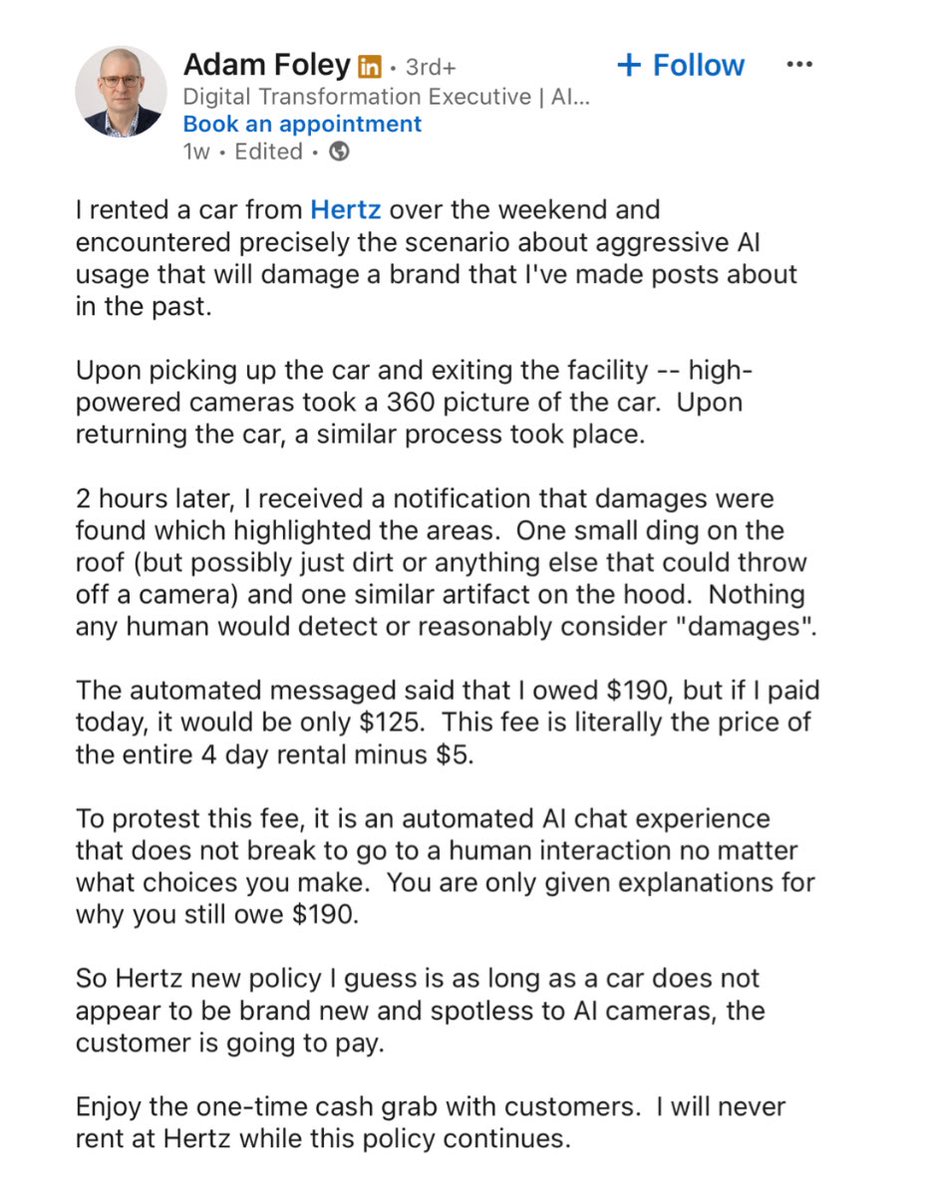 bearlyai's tweet photo. A lot of Hertz customers already putting its new AI-scanning system on blast in Reddit and Linkedin. https://t.co/stcBRtLirh