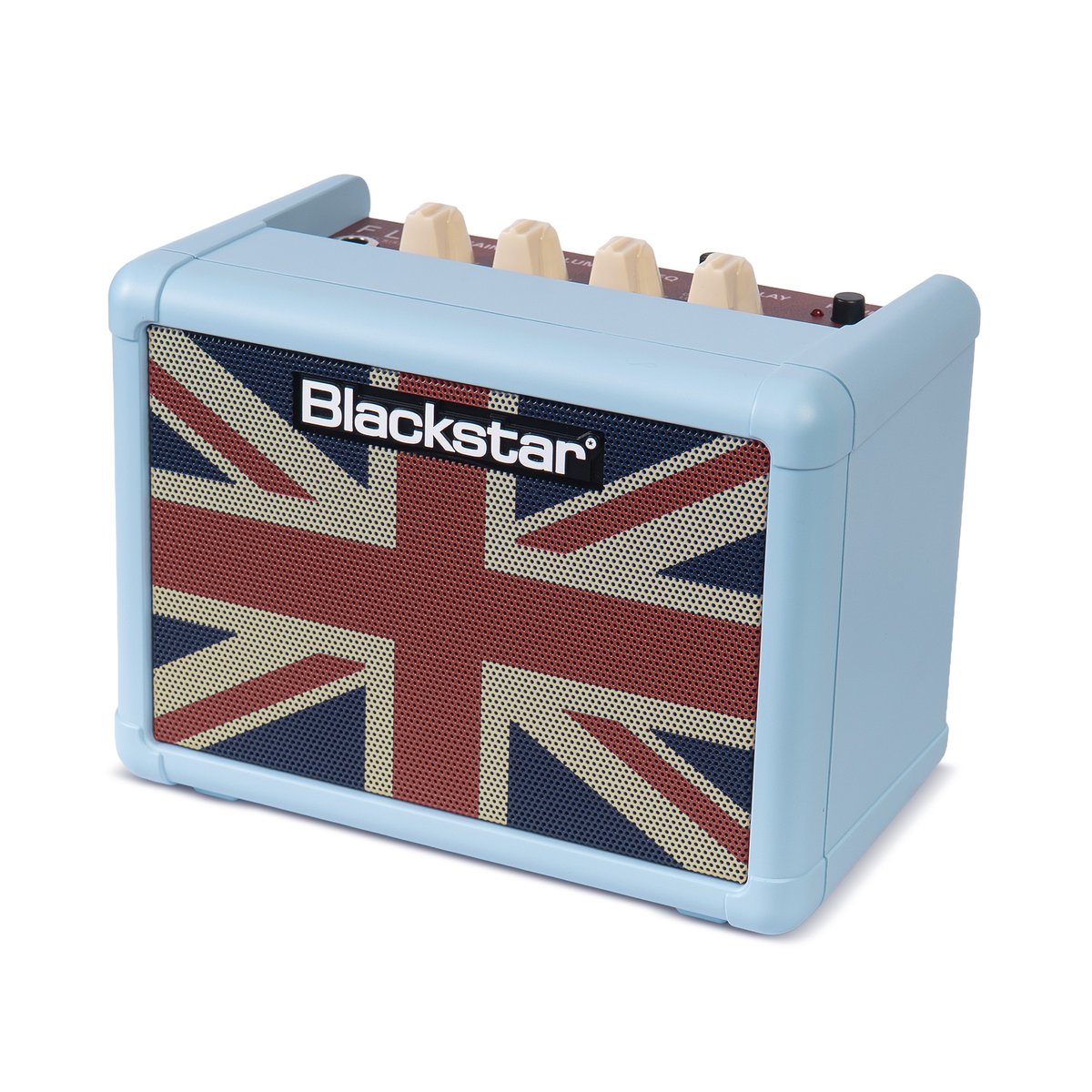 【#ギタセレ】
Blackstarより、世界で1,000,000台のセールスを誇るFLY3に、夏を彩るBabyBlueのボディと英国の趣を感じさせる「Union Flag」をあしらったグリルを持つ限定カラーバリエーションが登場！ #Blackstar 
guitarsele.com/article/news/b…