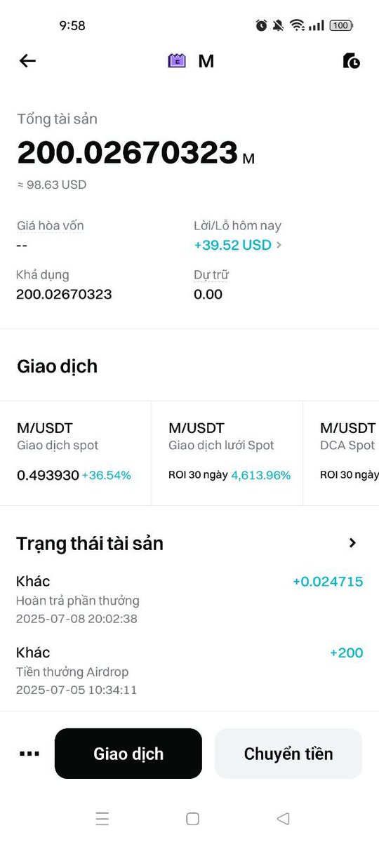 Mấy ảnh Ấn Độ tín quá, <a href="/MemeCore_ORG/">MemeCore</a>  $M x10 giá mình bán rồi 😭

Giá như quên đi thì giờ có 3k2$ rồi =)) ae còn giữ xứng đáng có 10 ny quá 

Hôm này vào check tài khoản thấy còn 200 token airdrop nạp bên Bitget. May mà ko biết nó trả nên ko bán giờ cũng ngót ngét