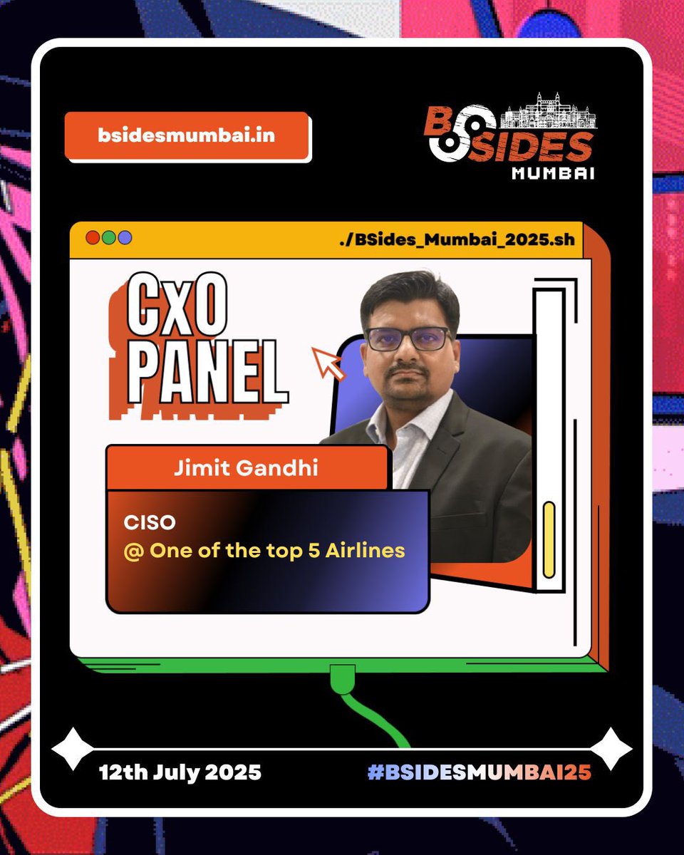 Excited to welcome Jimit Gandhi (CISO, Top 5 Airline) to the CXO Panel at #BSidesMumbai25! 🎤 Dive into GRC, Cloud Security, PCI-DSS 4.0 &amp; GenAI Security with an industry leader.
🗓 12 July 2025 | 📍 Mumbai
🔗 bsidesmumbai.in
#CyberResilience #Infosec
