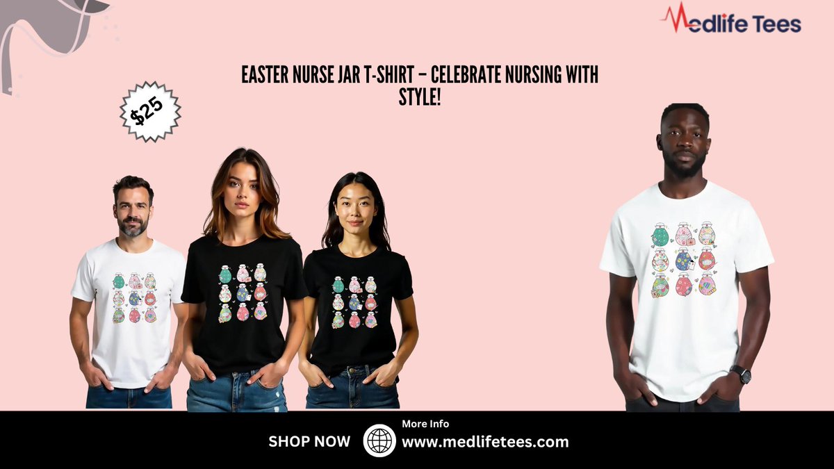 medlifeteesco's tweet photo. 🐰👩‍⚕️ Hop into spring with style!
The Easter Nurse Jar T-Shirt is here to brighten your shift and spread those festive vibes. Perfect for proud nurses this season! 🌸💉
🛒 Shop now: https://t.co/NMNsivNiEK

#EasterNurse #NurseStyle #JarTShirt #CelebrateNursing #SpringStyle https://t.co/vO9qNSiHLX