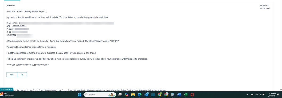 StacyKinney's tweet photo. Submitted for the 8th time for expired policy violation—with photos clearly showing 11/25 expiration and even a support ticket bin check confirms NOT expired—and still denied. This is absolutely insane. Please Help! Seller ID: A3DWISW344FRRS @dharmeshmehta @ajassy @amznsellerhelp https://t.co/MLceRqBPoX