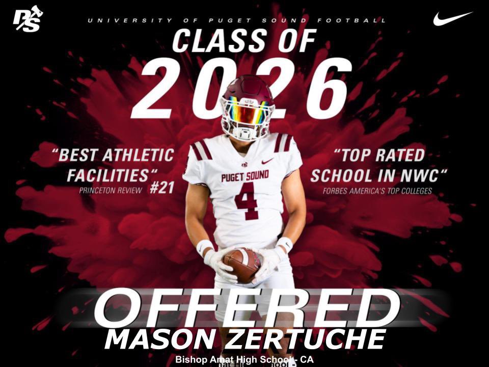 Mason Zertuche (@mzertuche13) on Twitter photo Blessed to receive an offer from the University of Puget Sound! #GoLoggers
<a href="/AmatFootball/">BA Football</a> <a href="/Kmine4/">Kory Minor</a> <a href="/CoachJohnson32_/">Coach Niko Johnson</a> <a href="/KeimTimeFB/">Jud Keim - U. of Puget Sound FB. Co-DC/Secondary</a> Blessed to receive an offer from the University of Puget Sound! #GoLoggers
<a href="/AmatFootball/">BA Football</a> <a href="/Kmine4/">Kory Minor</a> <a href="/CoachJohnson32_/">Coach Niko Johnson</a> <a href="/KeimTimeFB/">Jud Keim - U. of Puget Sound FB. Co-DC/Secondary</a>