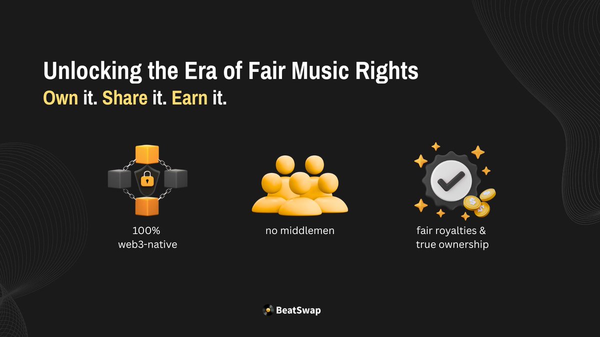 BeatXswap's tweet image. Tired of the headaches from mixing Web2 & Web3 music? 🤯 Dealing with complex copyrights, centralizing platforms, and tech misuse holding artists back?
@BeatXswap, the world's first full-stack Web3 platform for music RWA, has the answer! We're committed to a 100% Web3-native…