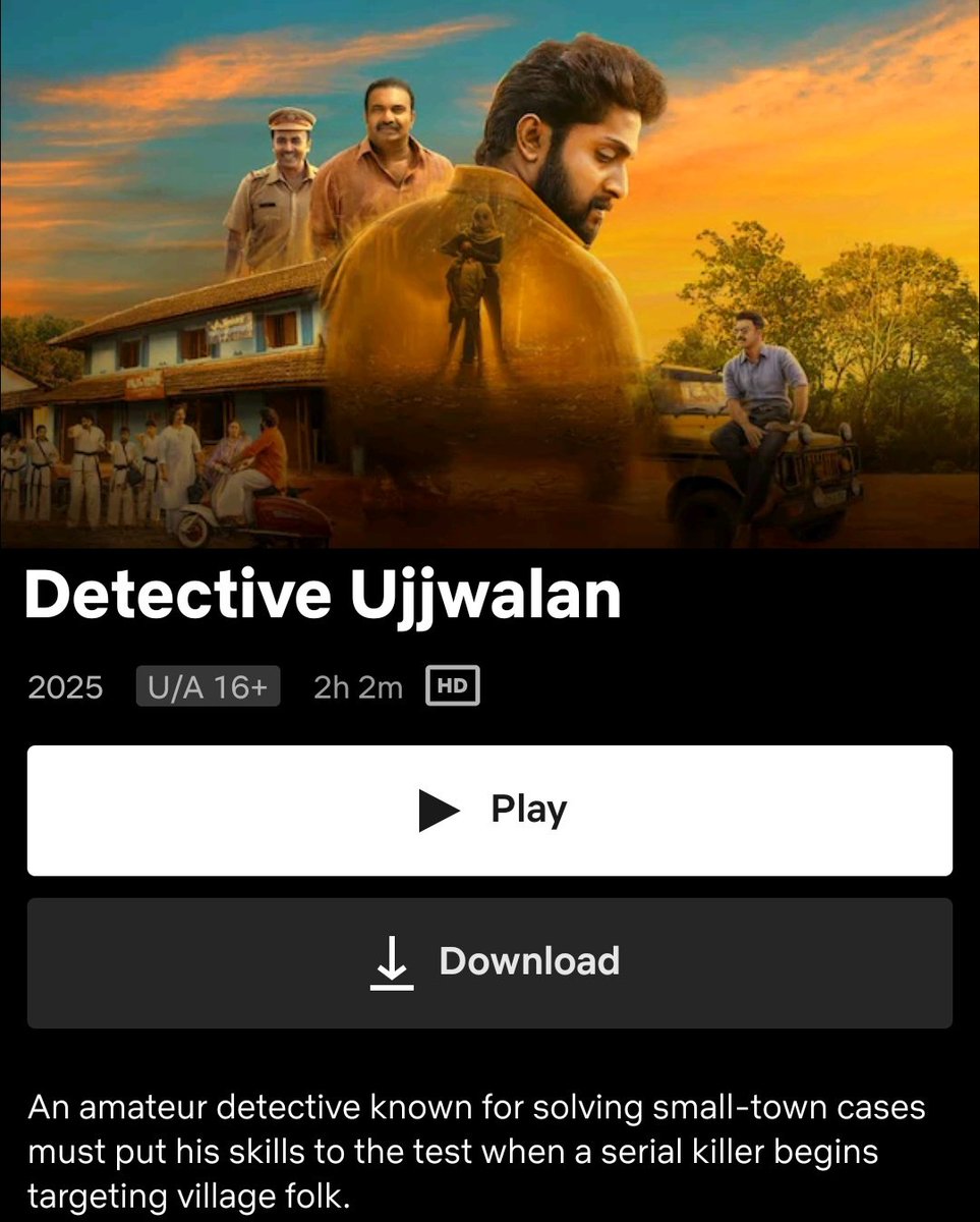 🔔 Malayalam movie Dhyan Sreenivasan Starring #DetectiveUjjwalan (2025) now streaming on Netflix.

#DetectiveUjjwalanOnNetflix