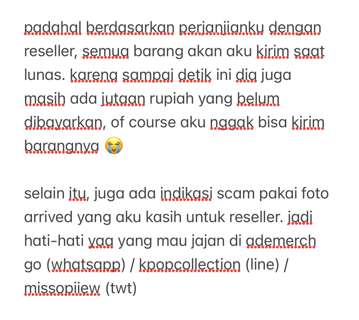 ₊˚⊹♡ caa | ECHO DP 50K 📌 (@taesddalgi) on Twitter photo yang mau jajan disini hati-hati ya! dua minggu terakhir ini aku cukup terkuras energinya ngurusin masalah sama owner go ademerch (<a href="/missopiiew/">missopiiew || slwrs sibuk rekapan&packing 🤧</a>)
dia beli barang di aku untuk di resell di gonya, tapi pelunasannya berantakan. jadi anak go nya ga terima barang, dan ngomelnya ke aku… yang mau jajan disini hati-hati ya! dua minggu terakhir ini aku cukup terkuras energinya ngurusin masalah sama owner go ademerch (<a href="/missopiiew/">missopiiew || slwrs sibuk rekapan&packing 🤧</a>)
dia beli barang di aku untuk di resell di gonya, tapi pelunasannya berantakan. jadi anak go nya ga terima barang, dan ngomelnya ke aku…