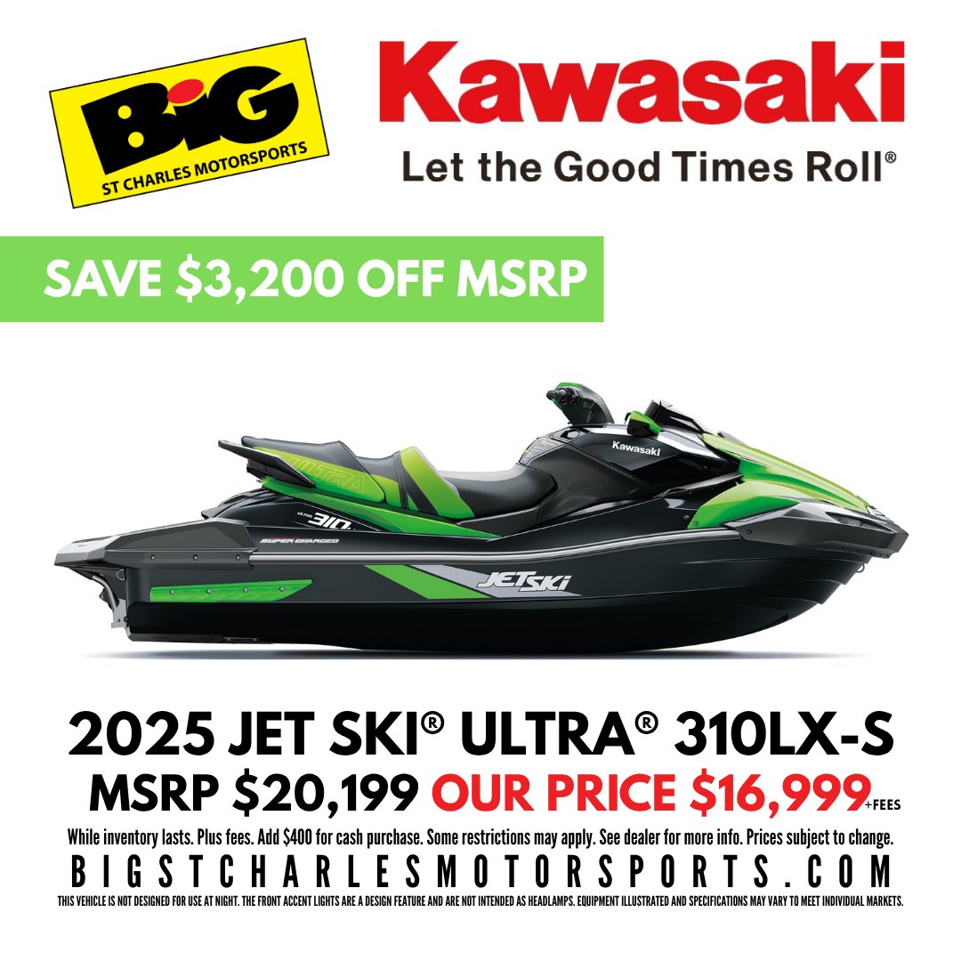 Beer Money Pulling Team (@beermoneypull) on Twitter photo Big St. Charles Motorsports is excited to announce: SAVE $3,200 off MSRP 2025 Jet Ski Ultra 310LX-S
Now - $16,999 #jetski #sale 
Bigstcharlesmotorsports.com Big St. Charles Motorsports is excited to announce: SAVE $3,200 off MSRP 2025 Jet Ski Ultra 310LX-S
Now - $16,999 #jetski #sale 
Bigstcharlesmotorsports.com