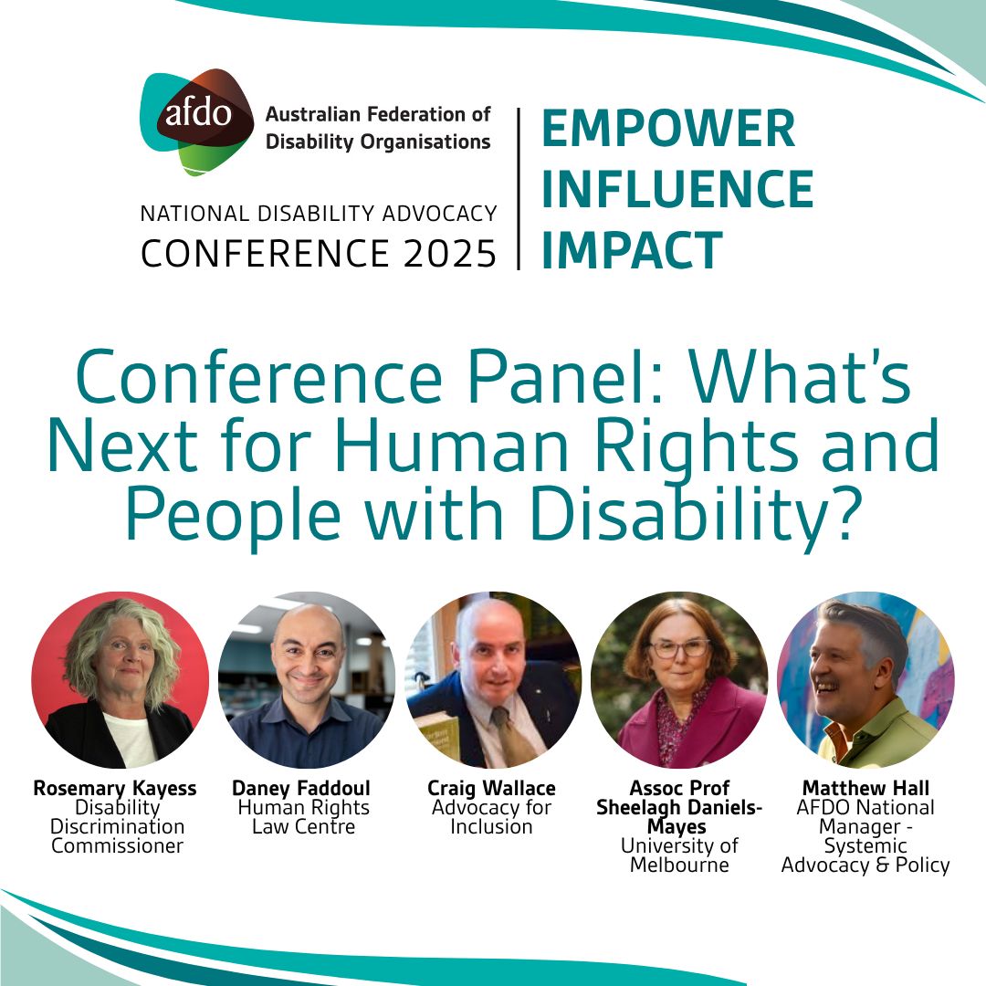 AFDO (@afdooffice) on Twitter photo Whatβs next for disability rights?
Join the #AFDOCon25 panel on human rights with:
<a href="/RosemaryKayess/">Rosemary Kayess</a>
@FaddoulDaney
Craig Wallace
Sheelagh Daniels-Mayes
Matthew Hall
π
30 July β Canberra + online
π buff.ly/FnuajLk
#DisabilityAdvocacy #HumanRights Whatβs next for disability rights?
Join the #AFDOCon25 panel on human rights with:
<a href="/RosemaryKayess/">Rosemary Kayess</a>
@FaddoulDaney
Craig Wallace
Sheelagh Daniels-Mayes
Matthew Hall
π
30 July β Canberra + online
π buff.ly/FnuajLk
#DisabilityAdvocacy #HumanRights