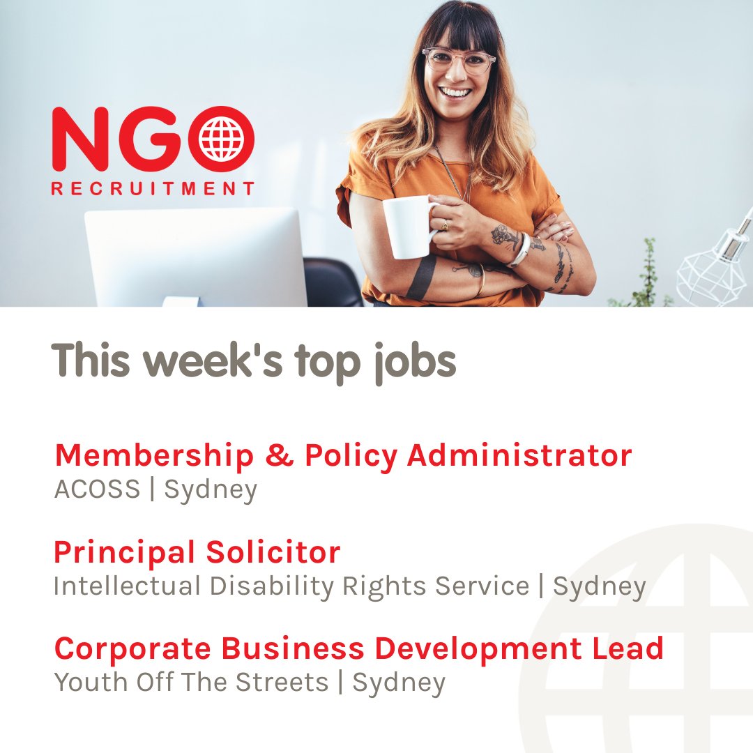 🙌Happy Friday! This week NGO Recruitment's consultants have been working on the following social impact roles based in Sydney. ▶️ ow.ly/6lIH50WkblK. 

#NGORecruitment #NGOJobs #SydneyCareers #NotForProfitJobs #SocialImpact #CommunityCareers