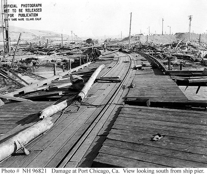 MilHistNow's tweet image. On this day in 1944, two munition ships explode in Port Chicago, California, killing 320. Most of the dead are African American sailors and dock workers. A month later, 50 survivors will be charged with mutiny after refusing to work until more safety precautions are implemented.