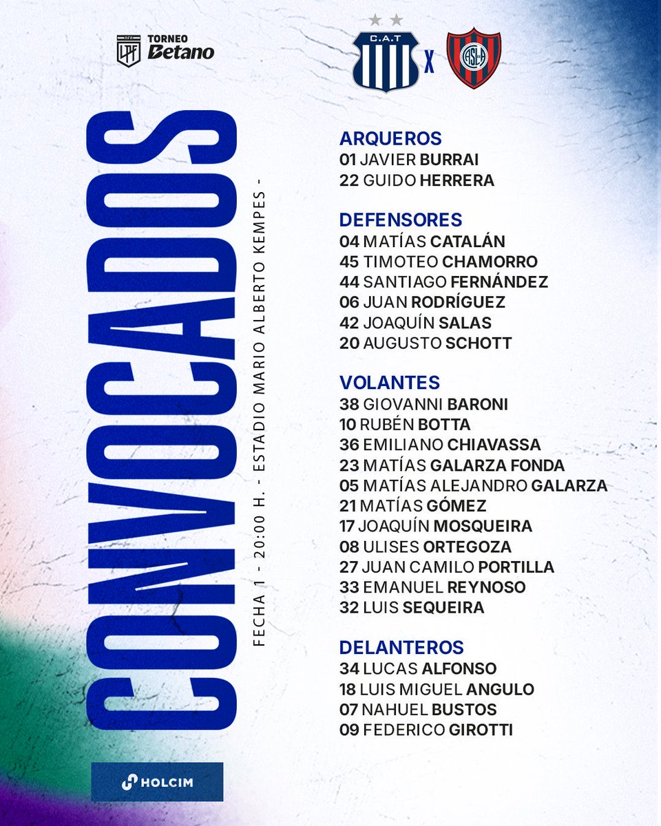 #Talleres primera convocatoria de Tévez en la T. Portillo no está Galarza Fonda si