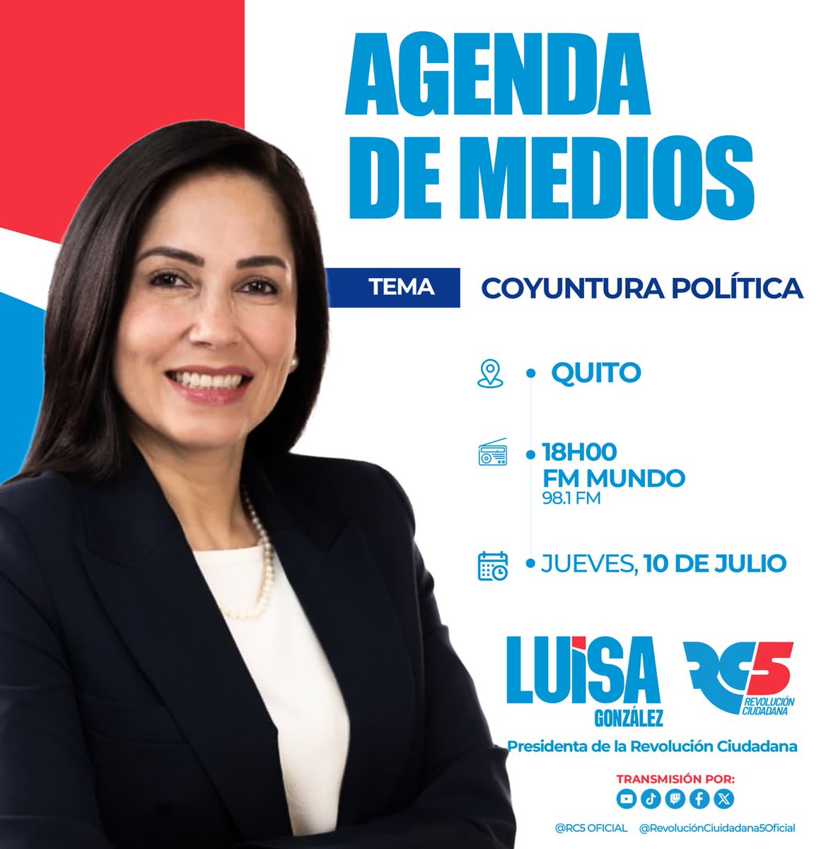 Revolución Ciudadana (@rc5oficial) on Twitter photo #LuisaEnMedios | EN VIVO sigue la entrevista de nuestra Presidenta de la Revolución Ciudadana <a href="/LuisaGonzalezEc/">Luisa González</a> en FM Mundo. #LuisaEnMedios | EN VIVO sigue la entrevista de nuestra Presidenta de la Revolución Ciudadana <a href="/LuisaGonzalezEc/">Luisa González</a> en FM Mundo.