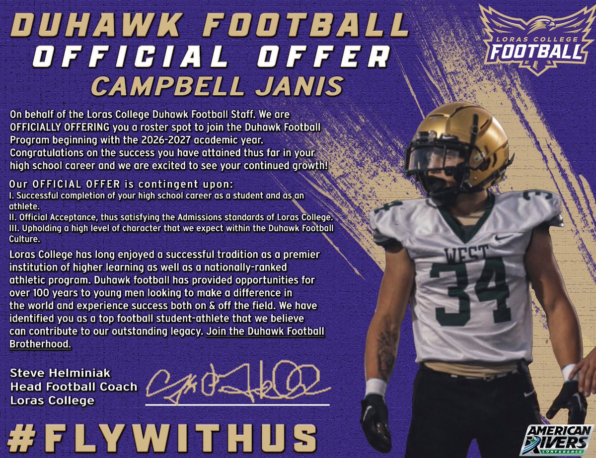 Campbell Janis (@cjanis2007) on Twitter photo I am blessed to receive another collegiate offer from Loras College. <a href="/LorasCollegeFB/">Loras Football</a> <a href="/FootballCoachO/">Coach Jake Olsen</a> <a href="/CoachHLorasFB/">Steve Helminiak</a> I am blessed to receive another collegiate offer from Loras College. <a href="/LorasCollegeFB/">Loras Football</a> <a href="/FootballCoachO/">Coach Jake Olsen</a> <a href="/CoachHLorasFB/">Steve Helminiak</a>