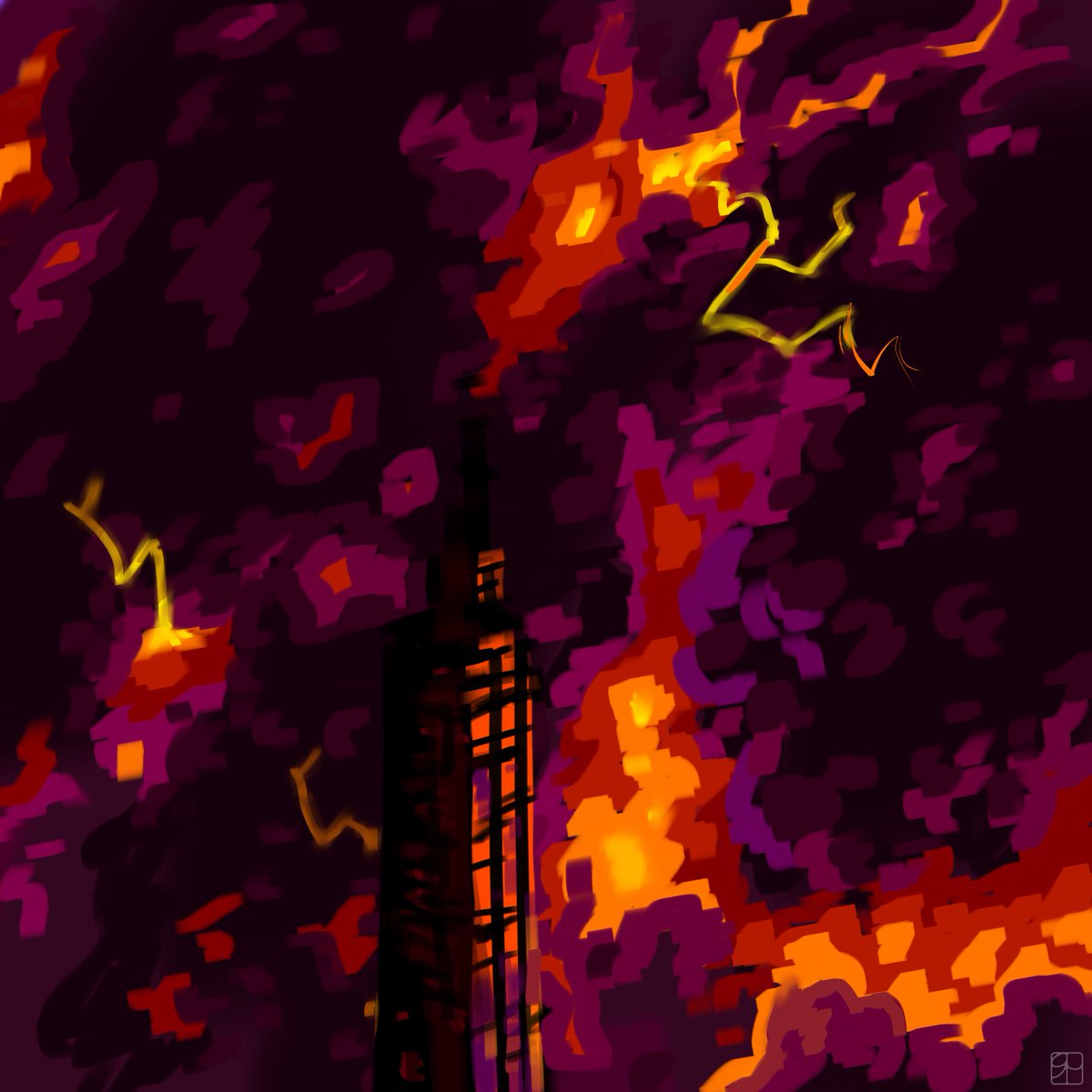 25DropsRayYami's tweet image. Gratte-ciel flottant au crépuscule, dessin rapide.

#digitalart #DarkFantasy #Apocalyptic #surreal #Atmospheric #storm