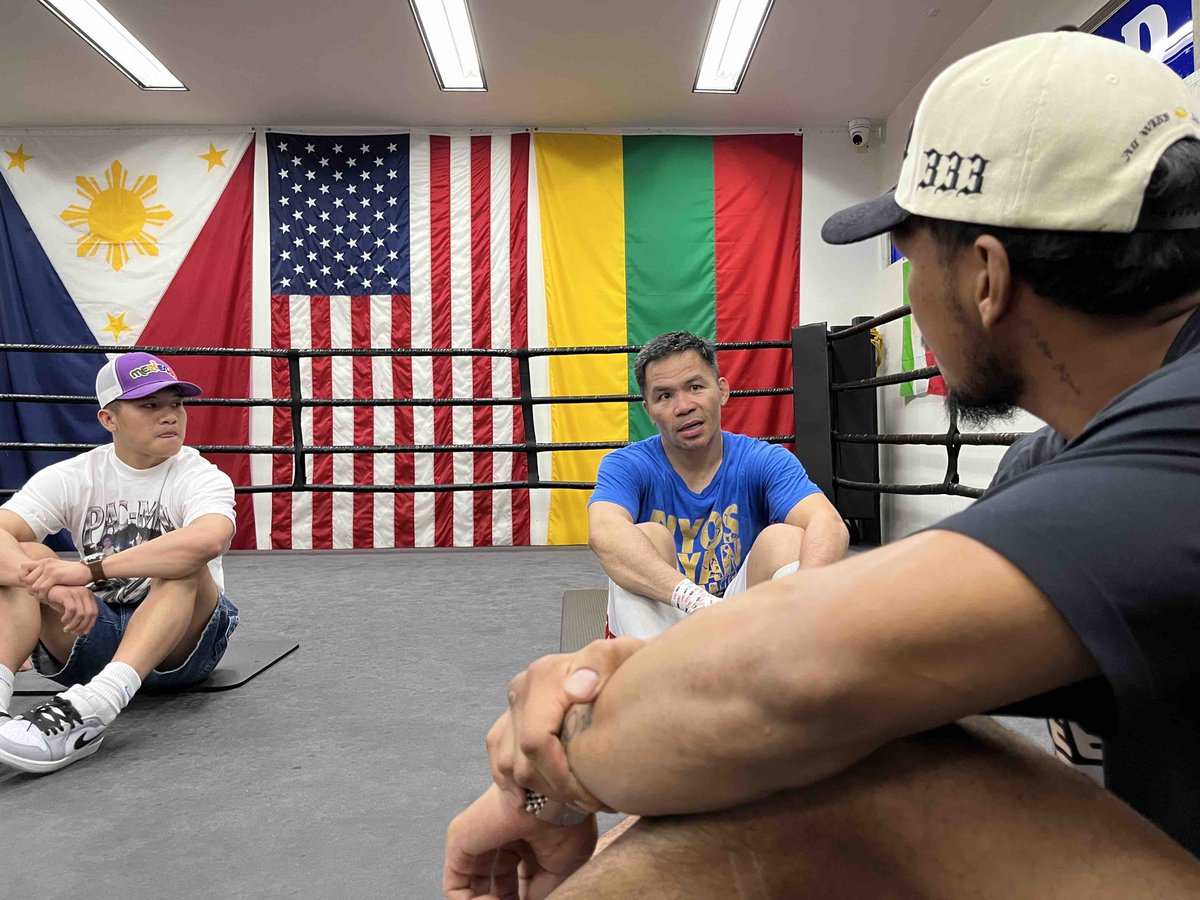 LOOK:

Boxing legend <a href="/MannyPacquiao/">Manny Pacquiao</a> shares tips to rising stars Eumir Marcial and Carl Jammes Martin during training Thursday at the Wild Card Boxing Club in Hollywood,  California.  

📸 <a href="/tribunephl_nick/">Nick Giongco</a>