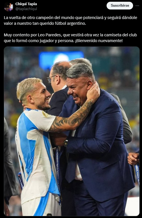 ✍️El mensaje de <a href="/tapiachiqui/">Chiqui Tapia</a>, pte. de @AFA a LEANDRO PAREDES que volvió a BOCA.