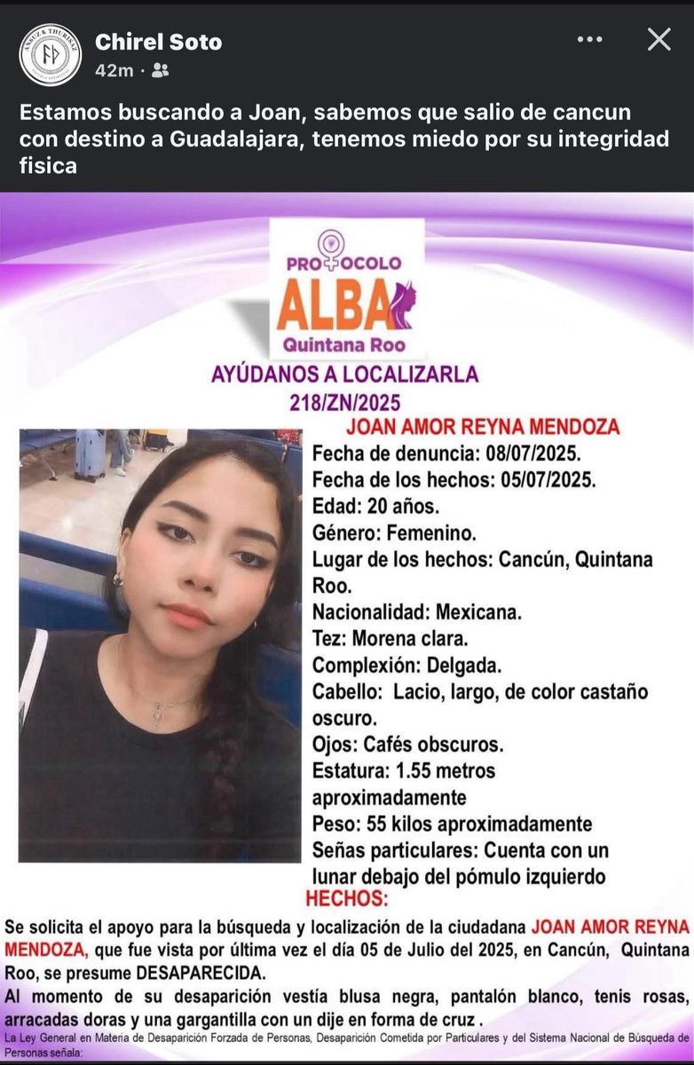 dianachaveznoc1's tweet image. @CeciPatriciaF @TVAztecaJalisco @azucenau @FiscaliaJal @latinus_us @lopezdoriga @Arouet_V @AztecaNoticias  ‼️‼️ RT  Porfavor , pueden ayudar a mi amiga a compartir esta ficha de búsqueda !  
Está joven salió de Cancún a Guadalajara por una oferta de trabajo .