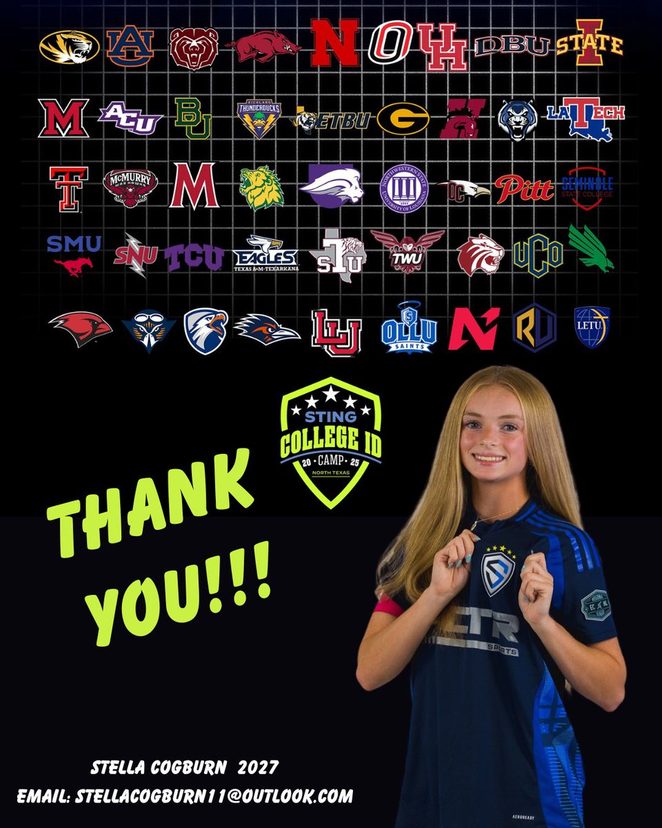 Stella Cogburn (@stellacogburn) on Twitter photo Thanks so much to all the coaches who came out to the <a href="/StingSoccerClub/">Sting Soccer Club</a> College ID Camp! It was great to meet some new coaches and nice to talk with some familiar faces! 💙
<a href="/NickSoutar/">Nick Soutar</a> <a href="/ImYouthSoccer/">ECNL/GA/Recruiting/College Soccer</a> <a href="/PrepSoccer/">Prep Soccer ⚽️</a> <a href="/TopPreps/">SPORTS NEWS, VIDEOS, GRAPHICS, EXPOSURE & MORE</a> <a href="/MaxPreps/">MaxPreps</a> <a href="/GMsportsmedia1/">GM Sports Media</a> <a href="/TheSoccerWire/">SoccerWire</a> <a href="/TopDrawerSoccer/">TopDrawerSoccer</a> Thanks so much to all the coaches who came out to the <a href="/StingSoccerClub/">Sting Soccer Club</a> College ID Camp! It was great to meet some new coaches and nice to talk with some familiar faces! 💙
<a href="/NickSoutar/">Nick Soutar</a> <a href="/ImYouthSoccer/">ECNL/GA/Recruiting/College Soccer</a> <a href="/PrepSoccer/">Prep Soccer ⚽️</a> <a href="/TopPreps/">SPORTS NEWS, VIDEOS, GRAPHICS, EXPOSURE & MORE</a> <a href="/MaxPreps/">MaxPreps</a> <a href="/GMsportsmedia1/">GM Sports Media</a> <a href="/TheSoccerWire/">SoccerWire</a> <a href="/TopDrawerSoccer/">TopDrawerSoccer</a>