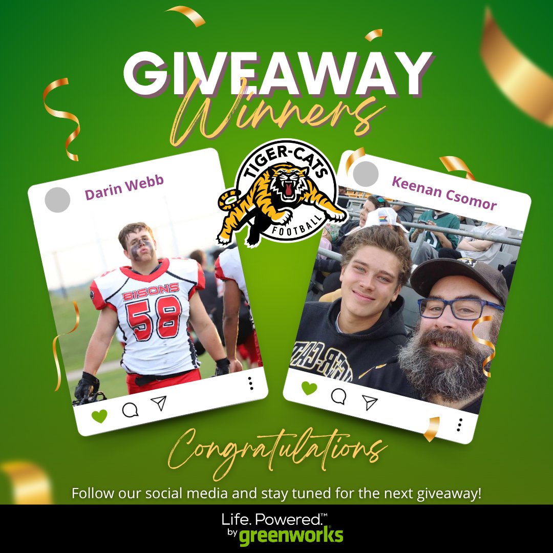 The tickets are in — and so are our winners!
They’re headed to the next Hamilton Tiger-Cats home game to feel the roar, the rush, and the real-deal stadium magic. 🏈🔥
Greenworks got them there… and next time, it might just be you in those seats. 👀

📸 Swipe to see who’s