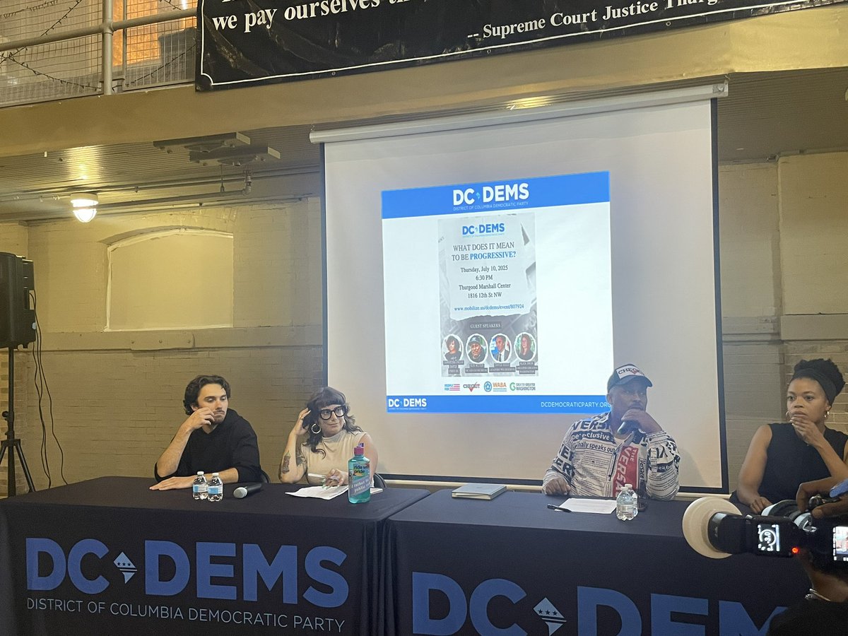 DCDemocrats's tweet image. Our panelists David Hogg, Alex BACA, Ron Morten, and Samantha Paige Davis.