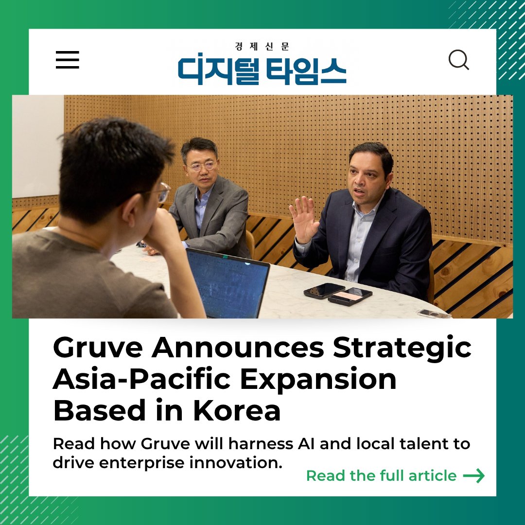 Read in the Digital Times how Gruve is turning Korea into the launchpad for AI-powered enterprise transformation across Asia.
👉 na2.hubs.ly/y0smrF0
#Gruve #Korea #APAC #AITransformation #Automation