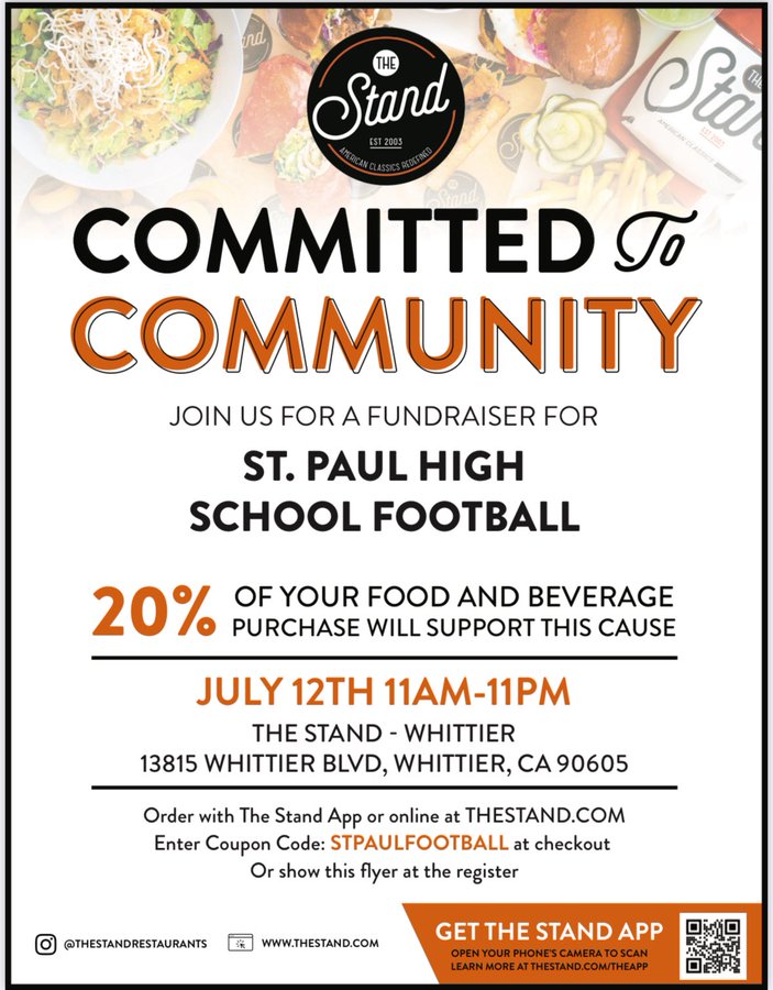 St. Paul Football (@stpaulhsfb) on Twitter photo Support St. Paul Football by joining us at The Stand on July 12th. 20% of your food and beverage purchase will go to the program.
<a href="/GhostsofStPaul/">The Ghosts of St. Paul Football</a> <a href="/dlineshowtime/">DLINESHOWTIME</a>
<a href="/SPHSSports/">@SwordsmenAthletics</a> <a href="/StPaulSwordsmen/">St. Paul High School</a> Support St. Paul Football by joining us at The Stand on July 12th. 20% of your food and beverage purchase will go to the program.
<a href="/GhostsofStPaul/">The Ghosts of St. Paul Football</a> <a href="/dlineshowtime/">DLINESHOWTIME</a>
<a href="/SPHSSports/">@SwordsmenAthletics</a> <a href="/StPaulSwordsmen/">St. Paul High School</a>