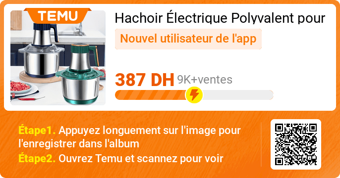 Hachoir Électrique Polyvalent pour Légumes &amp; Broyeur à Viande - Facile à Nettoyer, Vitesses Réglables, Idéal pour la Préparation Rapide des Aliments
🎉 Offre exclusive [387 DH]
👉 lien de l'article: temu.to/k/e8ydemre2pj
⚠️ La baisse de prix peut varier.
