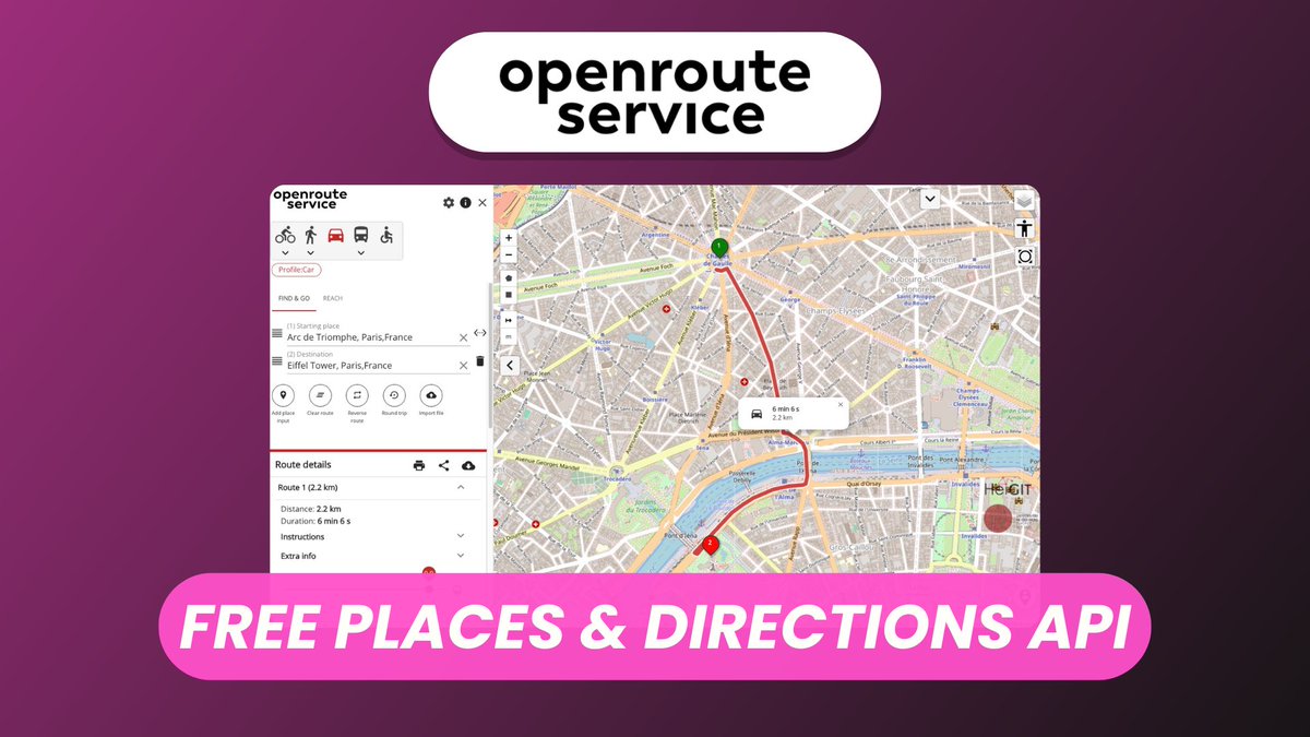 elest_io's tweet image. Let's discover @ors_news, a free open-source API to search for places, get directions, and plan routes to one or multiple locations. 🗺️
It's a free open-source alternative to Mapbox and Google Maps API.
Watch our platform overview
🔗 youtu.be/iW_bSdwom2c