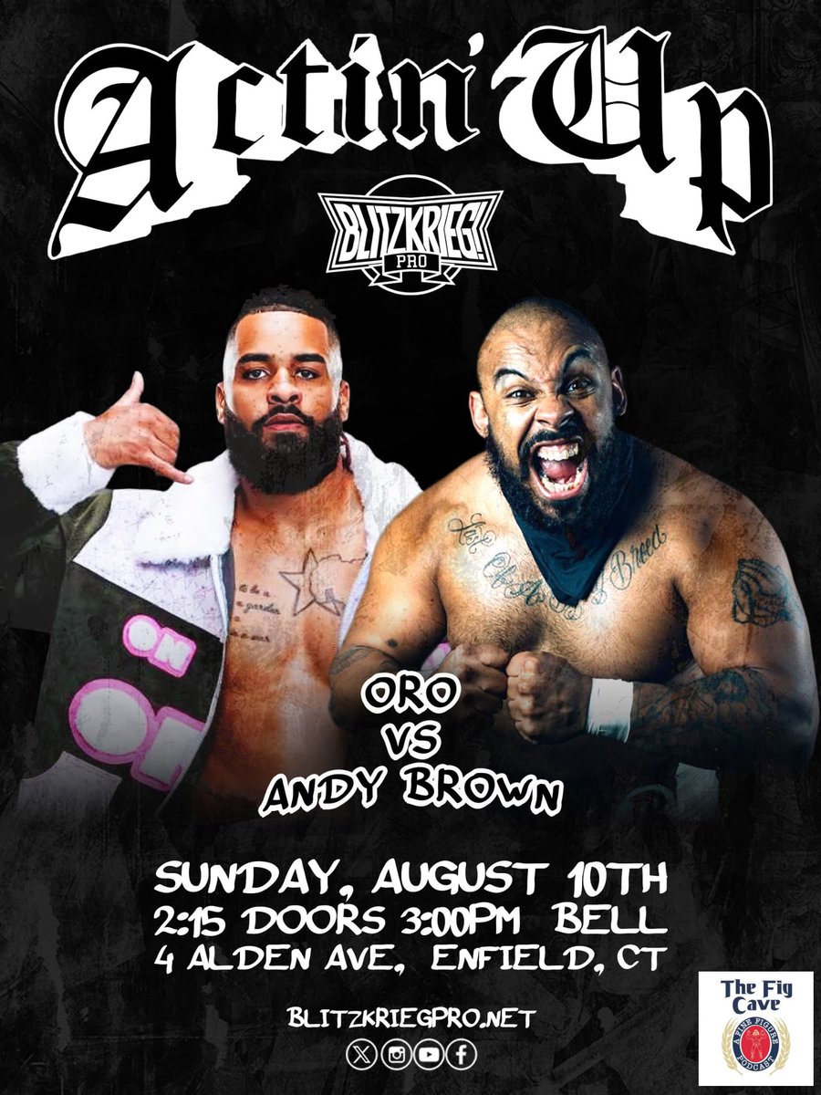 Blitzkrieg_Pro's tweet image. TICKETS ARE LIVE!

Front Row - 1 remaining
Second Row - 21 remain

Don’t miss “Actin Up” on Sunday August 10th!

Feat: @ZacharyWentz v @CharlesMas0n 
@TheMainManOro vs @UpAndyBrown 
Invincible vs @TheBobbyOrlando 

🎟: BlitzkriegPro.net